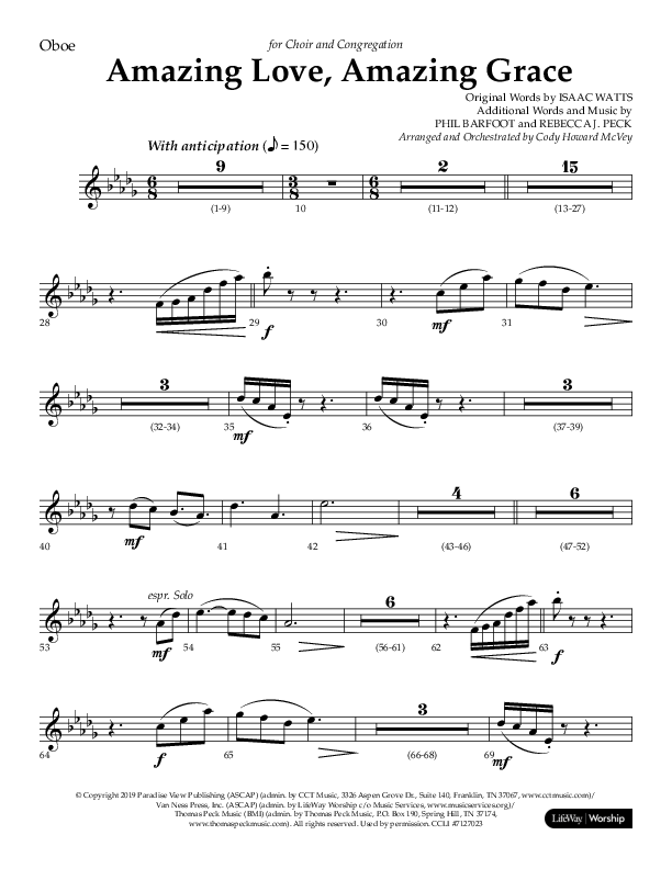 Amazing Love Amazing Grace (Choral Anthem SATB) Oboe (Lifeway Choral / Arr. Cody McVey)