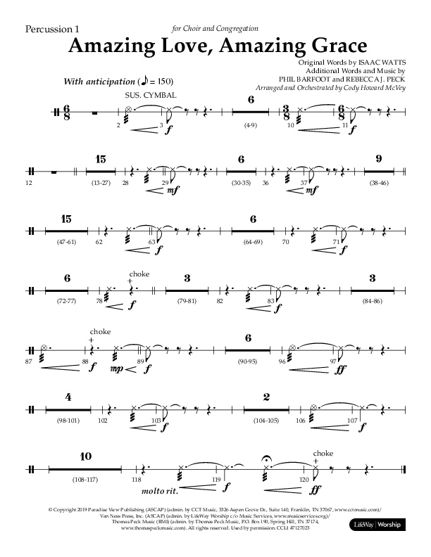 Amazing Love Amazing Grace (Choral Anthem SATB) Percussion 1/2 (Lifeway Choral / Arr. Cody McVey)