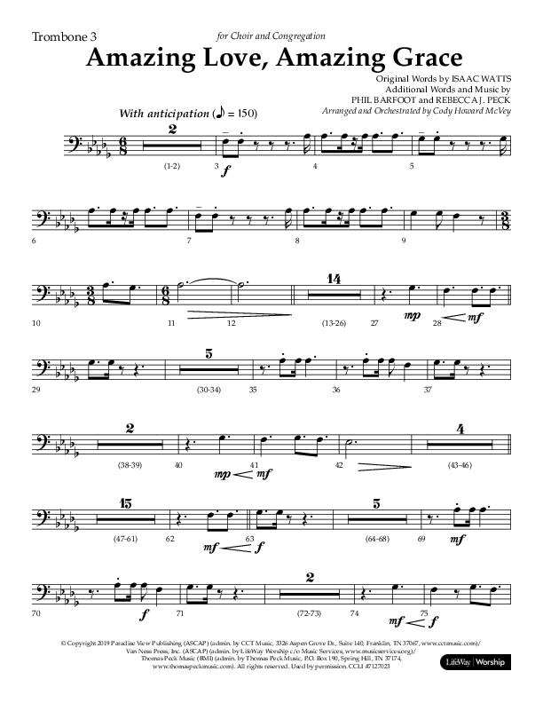 Amazing Love Amazing Grace (Choral Anthem SATB) Trombone 3 (Lifeway Choral / Arr. Cody McVey)