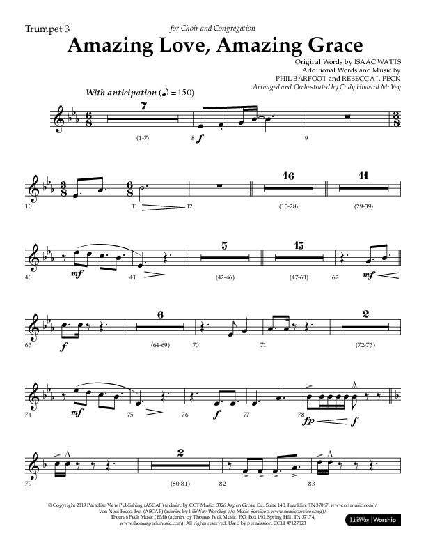 Amazing Love Amazing Grace (Choral Anthem SATB) Trumpet 3 (Lifeway Choral / Arr. Cody McVey)