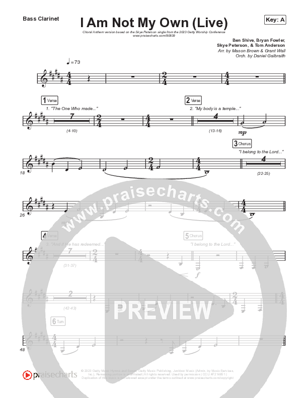 I Am Not My Own (Choral Anthem SATB) Clarinet 1,2 (Keith & Kristyn Getty / Skye Peterson / Arr. Mason Brown)