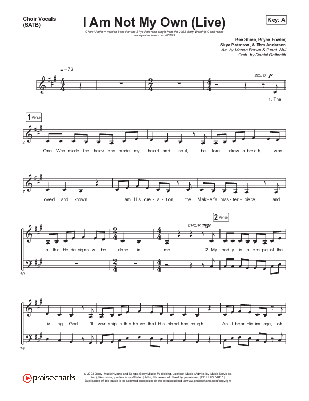 I Am Not My Own (Choral Anthem SATB) Choir Sheet (SATB) (Keith & Kristyn Getty / Skye Peterson / Arr. Mason Brown)