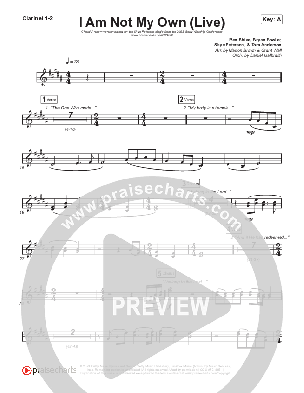 I Am Not My Own (Choral Anthem SATB) Clarinet 1,2 (Keith & Kristyn Getty / Skye Peterson / Arr. Mason Brown)