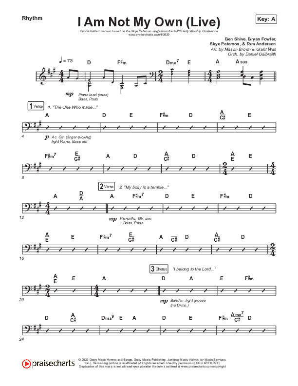 I Am Not My Own (Choral Anthem SATB) Rhythm Chart (Keith & Kristyn Getty / Skye Peterson / Arr. Mason Brown)