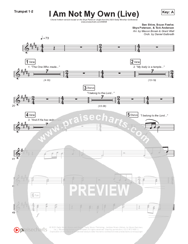 I Am Not My Own (Choral Anthem SATB) Brass Pack (Keith & Kristyn Getty / Skye Peterson / Arr. Mason Brown)