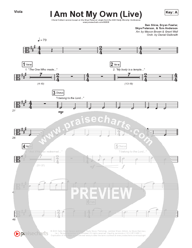I Am Not My Own (Choral Anthem SATB) String Pack (Keith & Kristyn Getty / Skye Peterson / Arr. Mason Brown)