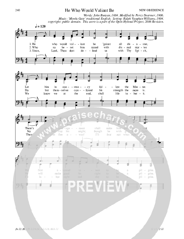 He Who Would Valiant Be Hymn Sheet (SATB) (Traditional Hymn)