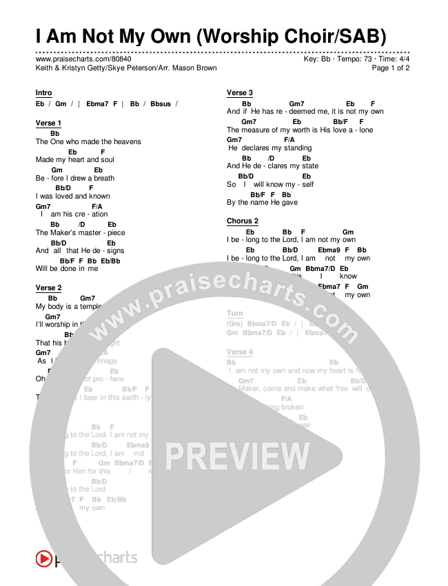 I Am Not My Own (Worship Choir/SAB) Chords & Lyrics (Keith & Kristyn Getty / Skye Peterson / Arr. Mason Brown)