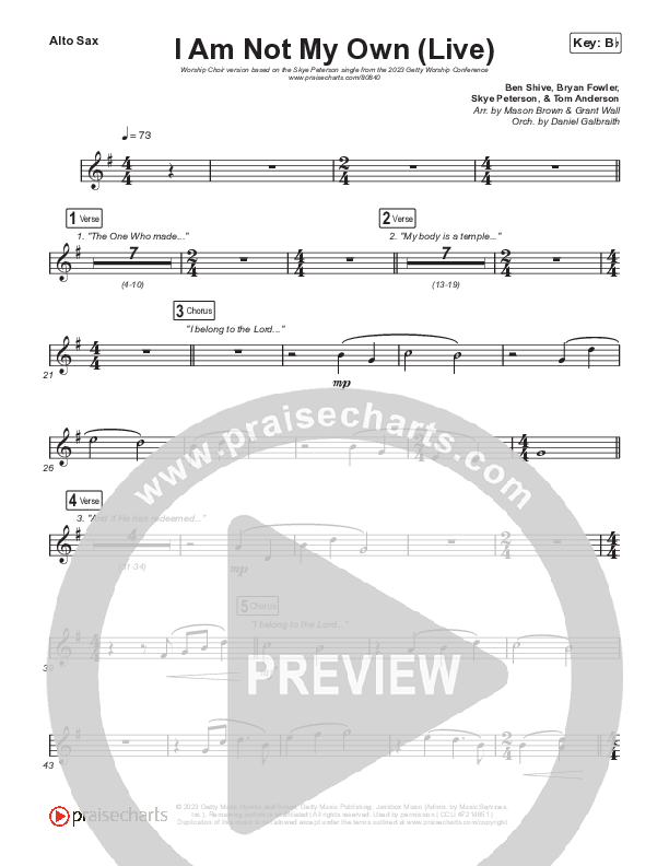 I Am Not My Own (Worship Choir/SAB) Sax Pack (Keith & Kristyn Getty / Skye Peterson / Arr. Mason Brown)