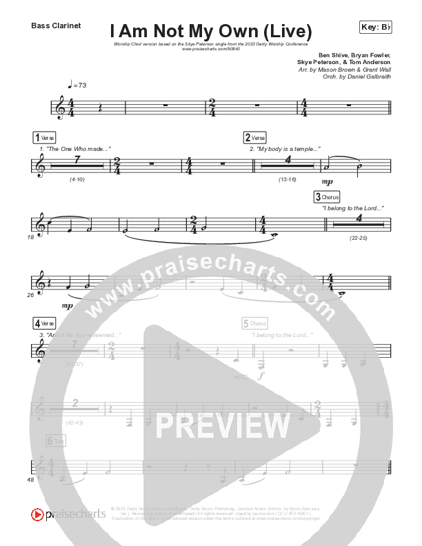 I Am Not My Own (Worship Choir/SAB) Bass Clarinet (Keith & Kristyn Getty / Skye Peterson / Arr. Mason Brown)