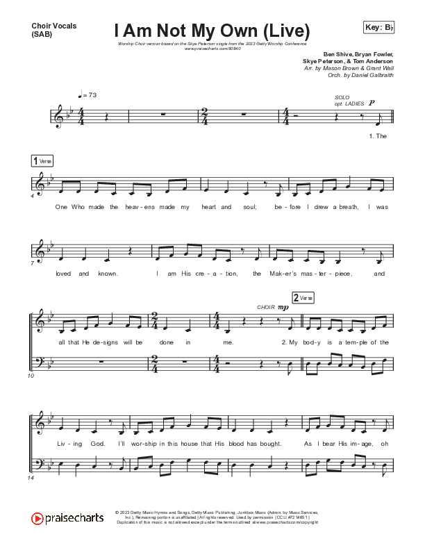 I Am Not My Own (Worship Choir/SAB) Choir Sheet (SAB) (Keith & Kristyn Getty / Skye Peterson / Arr. Mason Brown)