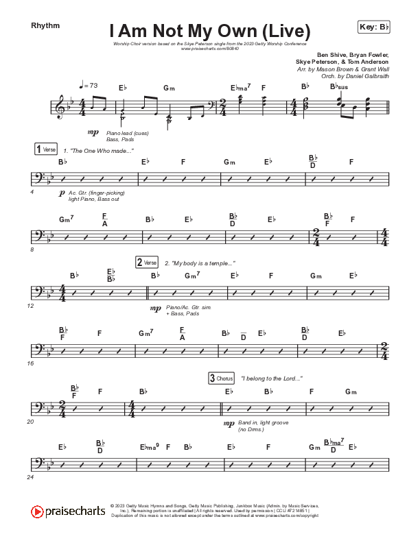 I Am Not My Own (Worship Choir/SAB) Rhythm Chart (Keith & Kristyn Getty / Skye Peterson / Arr. Mason Brown)