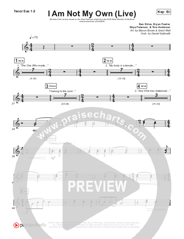I Am Not My Own (Worship Choir/SAB) Sax Pack (Keith & Kristyn Getty / Skye Peterson / Arr. Mason Brown)
