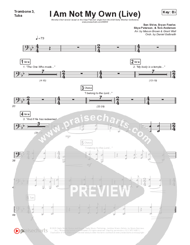 I Am Not My Own (Worship Choir/SAB) Trombone 3/Tuba (Keith & Kristyn Getty / Skye Peterson / Arr. Mason Brown)