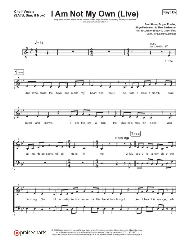 I Am Not My Own (Sing It Now) Choir Sheet (SATB) (Keith & Kristyn Getty / Skye Peterson / Arr. Mason Brown)