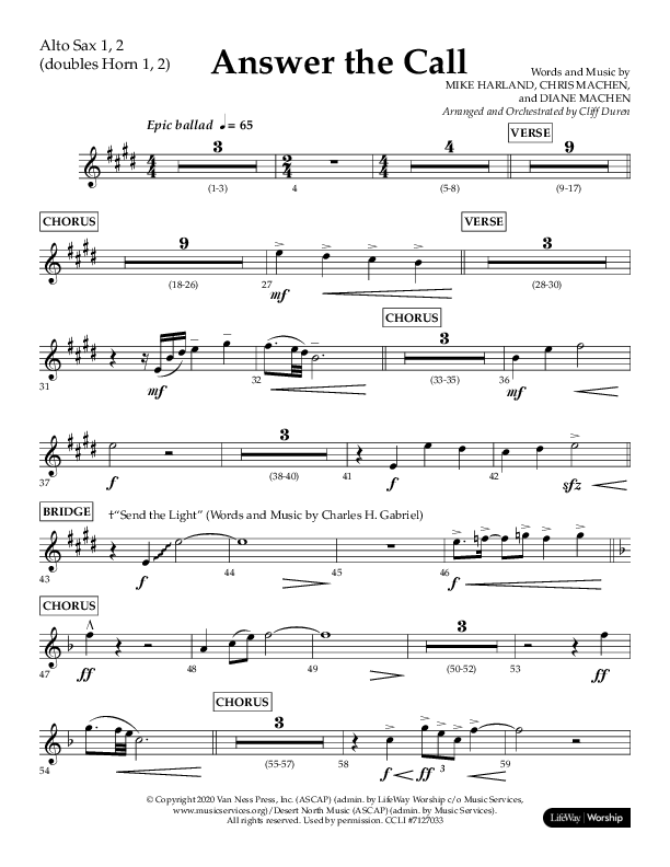 Answer The Call (Choral Anthem SATB) Alto Sax 1/2 (Lifeway Choral / Arr. Cliff Duren)