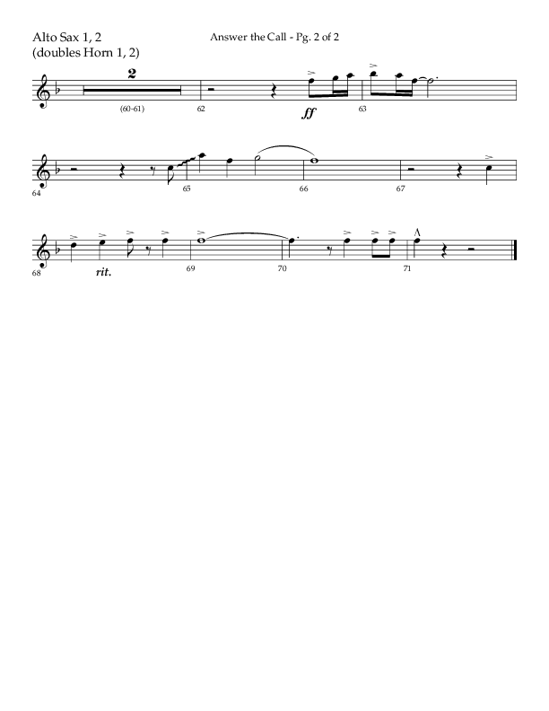 Answer The Call (Choral Anthem SATB) Alto Sax 1/2 (Lifeway Choral / Arr. Cliff Duren)