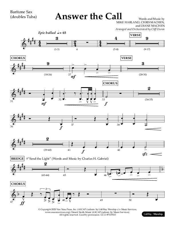 Answer The Call (Choral Anthem SATB) Bari Sax (Lifeway Choral / Arr. Cliff Duren)