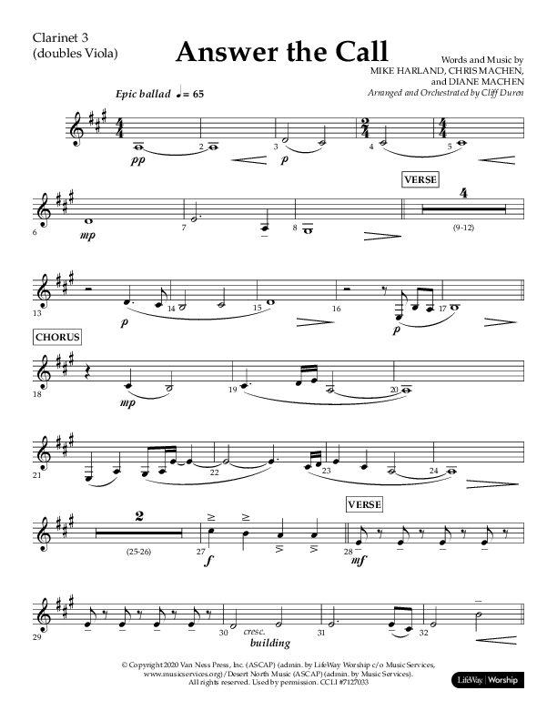 Answer The Call (Choral Anthem SATB) Clarinet 3 (Lifeway Choral / Arr. Cliff Duren)