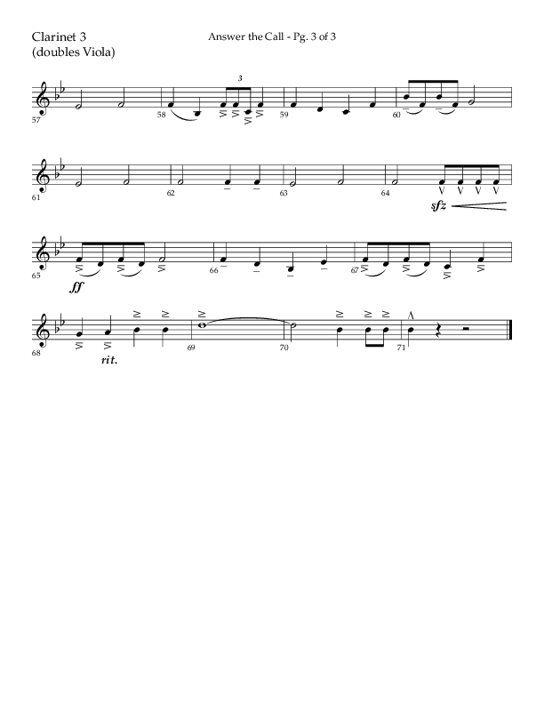 Answer The Call (Choral Anthem SATB) Clarinet 3 (Lifeway Choral / Arr. Cliff Duren)