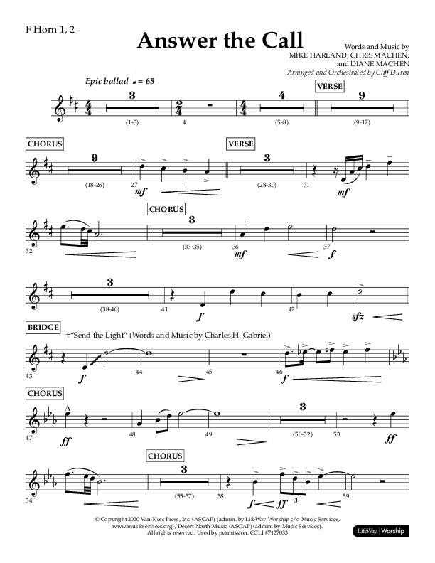 Answer The Call (Choral Anthem SATB) French Horn 1/2 (Lifeway Choral / Arr. Cliff Duren)