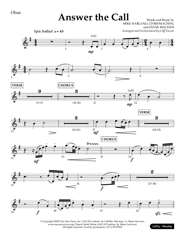 Answer The Call (Choral Anthem SATB) Oboe (Lifeway Choral / Arr. Cliff Duren)