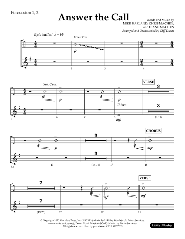 Answer The Call (Choral Anthem SATB) Percussion 1/2 (Lifeway Choral / Arr. Cliff Duren)