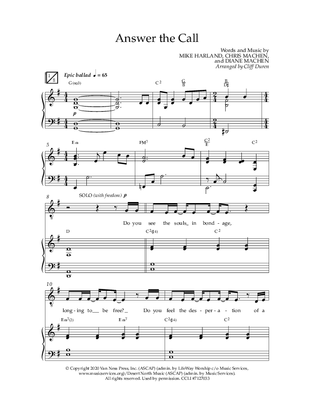Answer The Call (Choral Anthem SATB) Anthem (SATB/Piano) (Lifeway Choral / Arr. Cliff Duren)