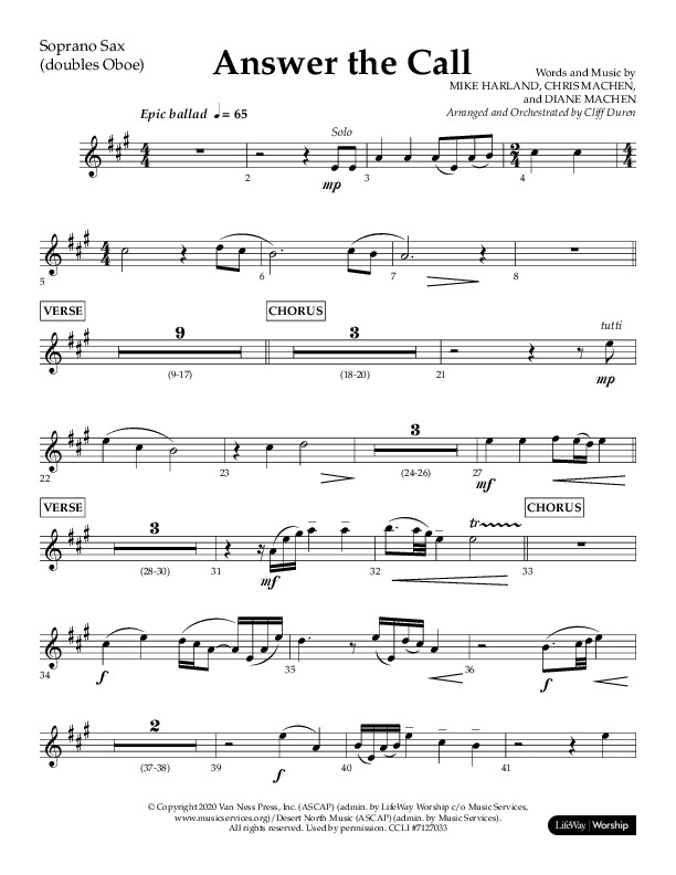 Answer The Call (Choral Anthem SATB) Soprano Sax (Lifeway Choral / Arr. Cliff Duren)