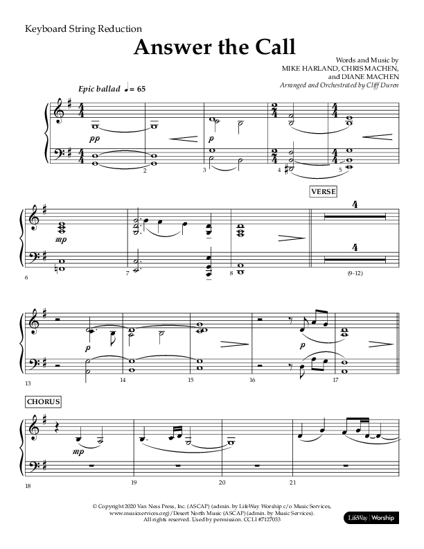 Answer The Call (Choral Anthem SATB) String Reduction (Lifeway Choral / Arr. Cliff Duren)