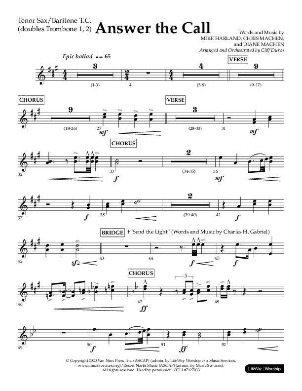 Answer The Call (Choral Anthem SATB) Tenor Sax/Baritone T.C. (Lifeway Choral / Arr. Cliff Duren)