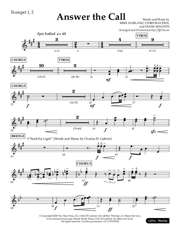Answer The Call (Choral Anthem SATB) Trumpet 1,2 (Lifeway Choral / Arr. Cliff Duren)