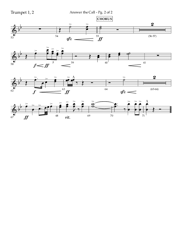 Answer The Call (Choral Anthem SATB) Trumpet 1,2 (Lifeway Choral / Arr. Cliff Duren)