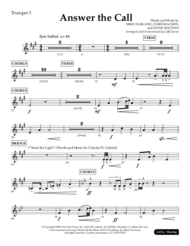 Answer The Call (Choral Anthem SATB) Trumpet 3 (Lifeway Choral / Arr. Cliff Duren)