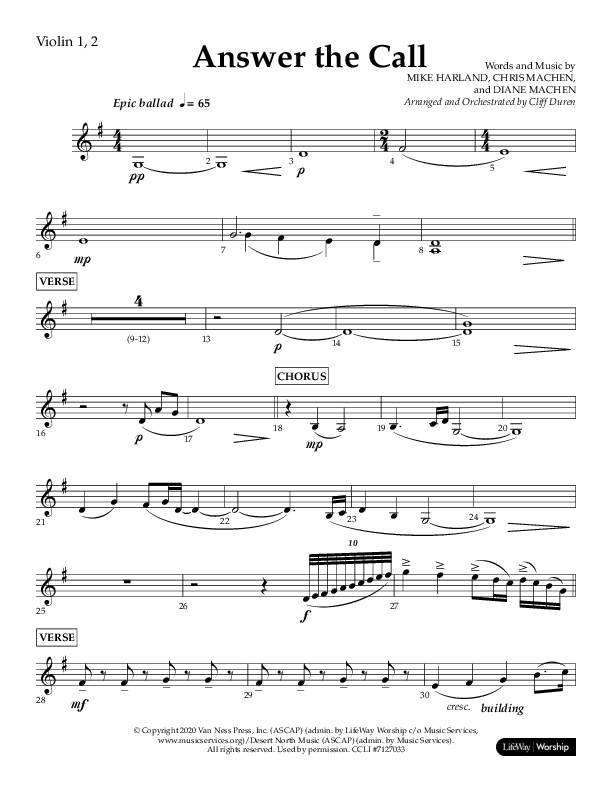 Answer The Call (Choral Anthem SATB) Violin 1/2 (Lifeway Choral / Arr. Cliff Duren)