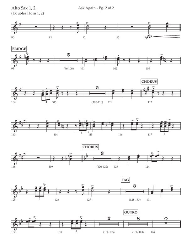 Ask Again (Choral Anthem SATB) Alto Sax 1/2 (Lifeway Choral / Arr. David Wise / Orch. Bradley Knight)