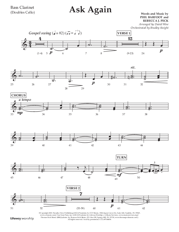 Ask Again (Choral Anthem SATB) Bass Clarinet (Lifeway Choral / Arr. David Wise / Orch. Bradley Knight)