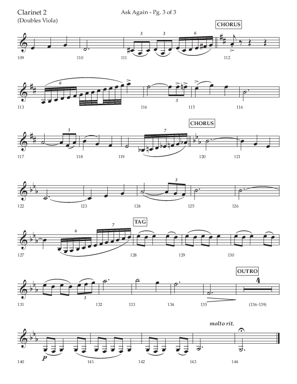 Ask Again (Choral Anthem SATB) Clarinet 1/2 (Lifeway Choral / Arr. David Wise / Orch. Bradley Knight)