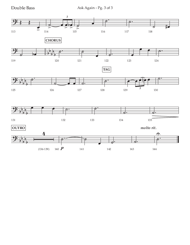 Ask Again (Choral Anthem SATB) Double Bass (Lifeway Choral / Arr. David Wise / Orch. Bradley Knight)