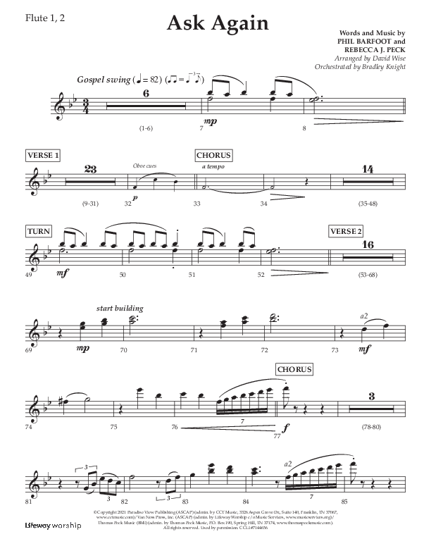 Ask Again (Choral Anthem SATB) Flute 1/2 (Lifeway Choral / Arr. David Wise / Orch. Bradley Knight)
