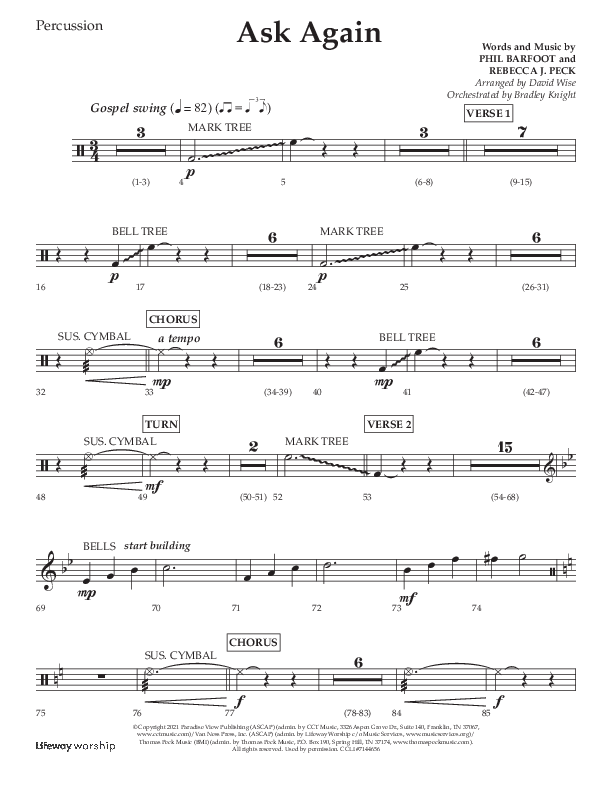 Ask Again (Choral Anthem SATB) Percussion (Lifeway Choral / Arr. David Wise / Orch. Bradley Knight)