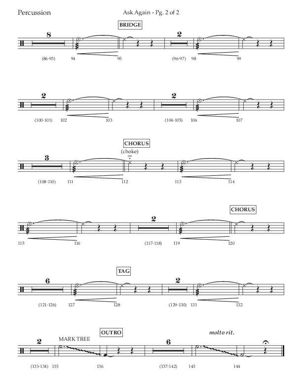 Ask Again (Choral Anthem SATB) Percussion (Lifeway Choral / Arr. David Wise / Orch. Bradley Knight)