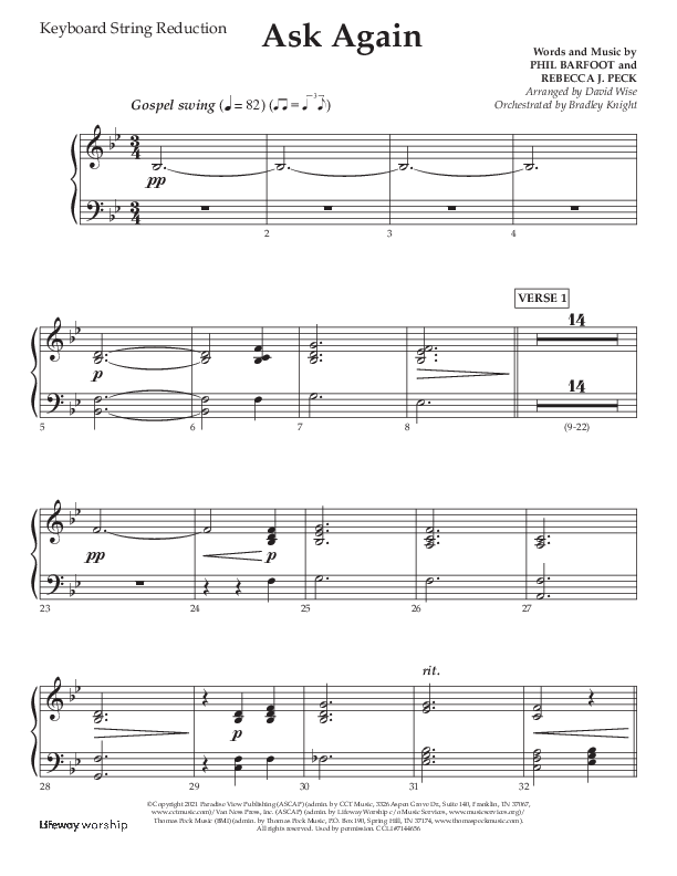 Ask Again (Choral Anthem SATB) String Reduction (Lifeway Choral / Arr. David Wise / Orch. Bradley Knight)