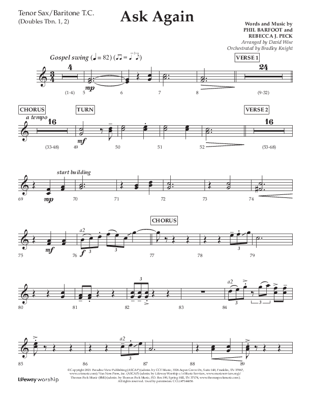 Ask Again (Choral Anthem SATB) Tenor Sax/Baritone T.C. (Lifeway Choral / Arr. David Wise / Orch. Bradley Knight)