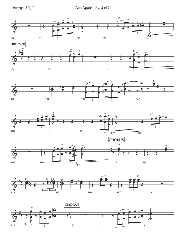 Ask Again (Choral Anthem SATB) Trumpet 1,2 (Lifeway Choral / Arr. David Wise / Orch. Bradley Knight)