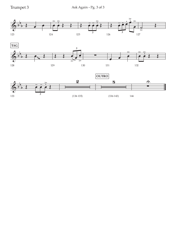 Ask Again (Choral Anthem SATB) Trumpet 3 (Lifeway Choral / Arr. David Wise / Orch. Bradley Knight)