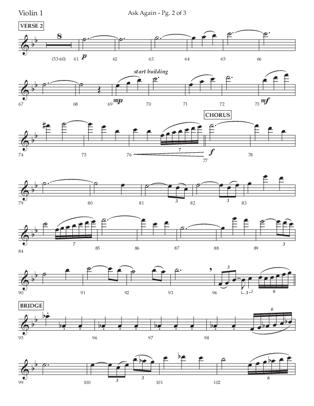 Ask Again (Choral Anthem SATB) Violin 1 (Lifeway Choral / Arr. David Wise / Orch. Bradley Knight)