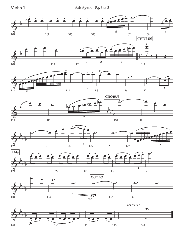 Ask Again (Choral Anthem SATB) Violin 1 (Lifeway Choral / Arr. David Wise / Orch. Bradley Knight)