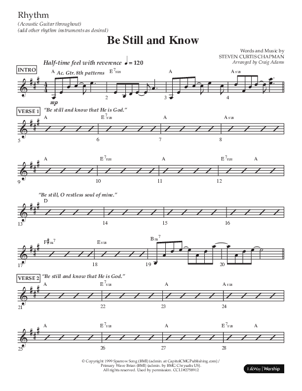 Be Still And Know (Choral Anthem SATB) Lead Melody & Rhythm (Lifeway Choral / Arr. Craig Adams)