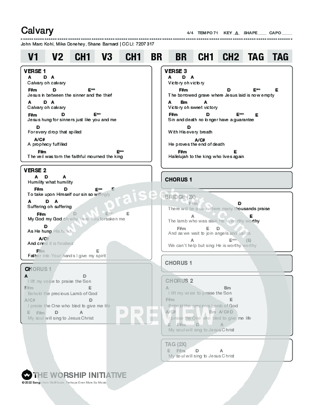Calvary Chord Chart (John Marc Kohl)